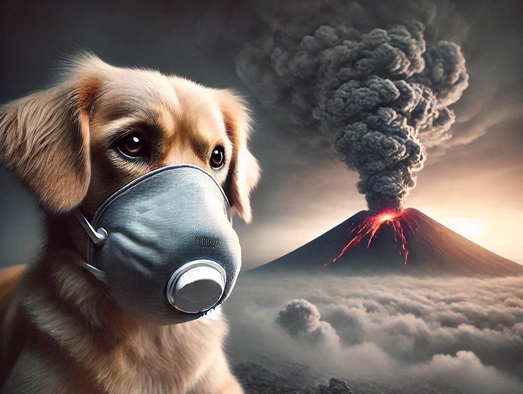 Protecting a Dog from Volcano Eruption Volcanic Ash with a Dog Air Filter Mask for K9 Pets
